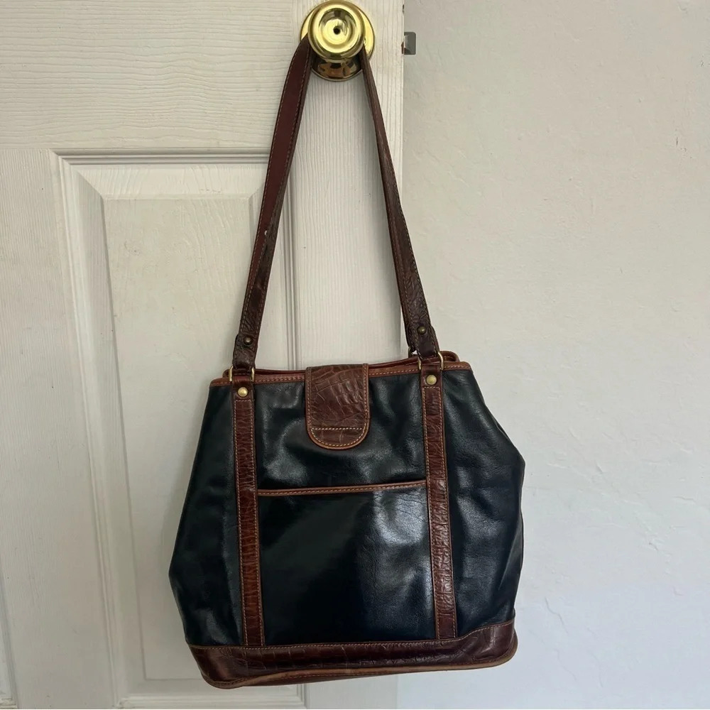 Vintage Brahmin brown & black purse tote leather - Picture 11 of 13